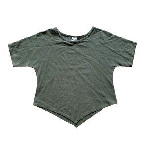 Abaca Olive Green Gauze Top Pointed Hem Lagenlook Shirt Blouse Size Small S